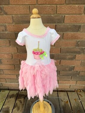 Bonnie Jean Pink and White Cupcake Tulle Party Dress Size 4
